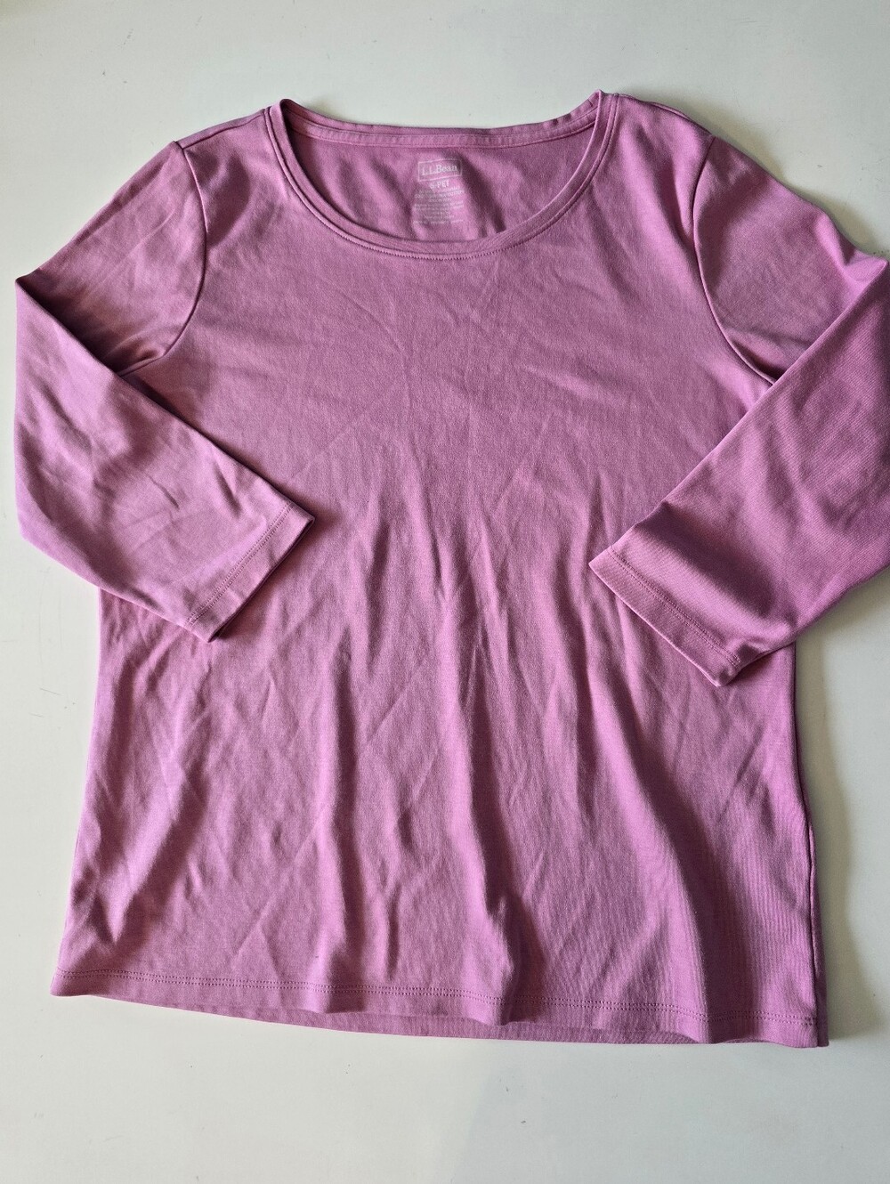 L.L. Bean Three Quarter Sleeve Top Pima Cotton Iced Orchid Nwot